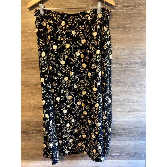 Vintage Maxi Skirt size Large Floral Black Elastic Waist Requirement - Picture 1 of 9